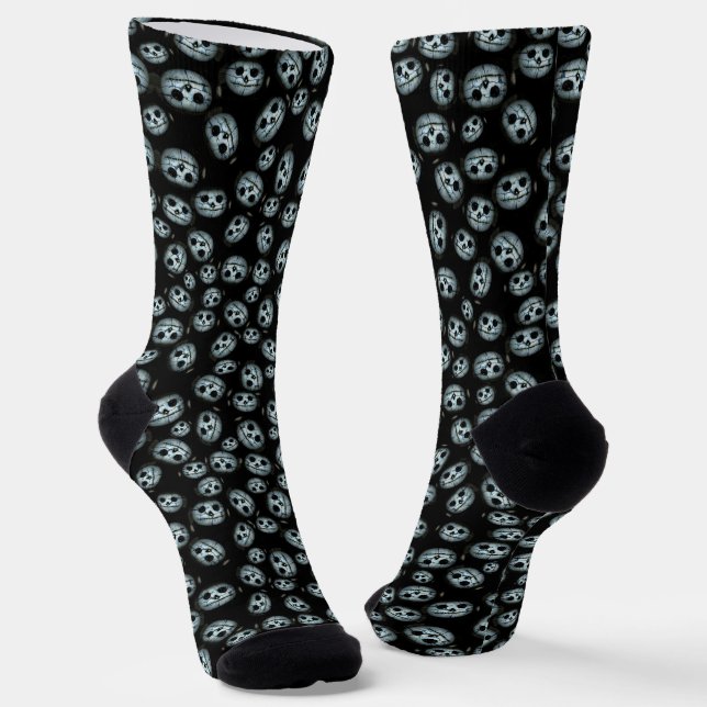 Creepy White Pumpkin Halloween  Socks (Angled)
