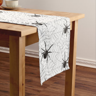 Creepy White with Black Spider Web Halloween Home Short Table Runner