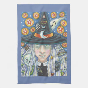 CREEPY WITCH EVIL EYE HALLOWEEN GOTH KITCHEN TOWEL