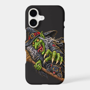 CREEPY WITCH with BROOM and BLACK CAT iPhone 17 Case