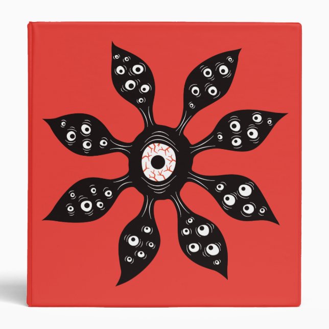 Creepy Witchy Eye Monster On Red 3 Ring Binder (Front)