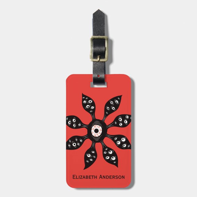 Creepy Witchy Eye Monster On Red Luggage Tag (Front Vertical)