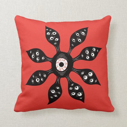 Creepy Witchy Eye Monster On Red Throw Pillow