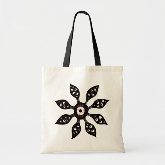 Creepy Witchy Eye Monster On Red Tote Bag