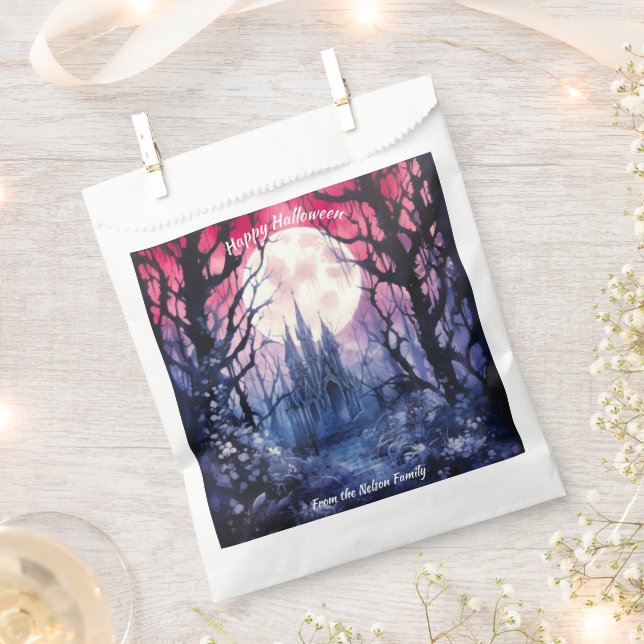 Creepy Woods Castle Full Moon Happy Halloween Favor Bag (Clipped)