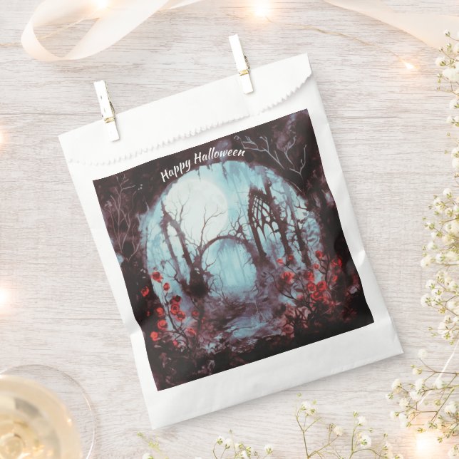 Creepy Woods Full Moon Happy Halloween Favor Bag (Clipped)