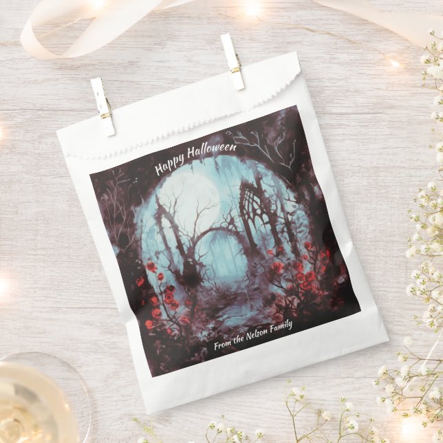 Creepy Woods Full Moon Happy Halloween Favor Bag (Clipped)