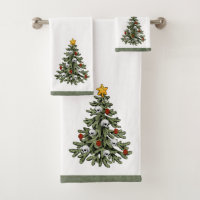 Modern Festive Black White Christmas Tree Pattern Bath Towel Set, Zazzle  in 2023