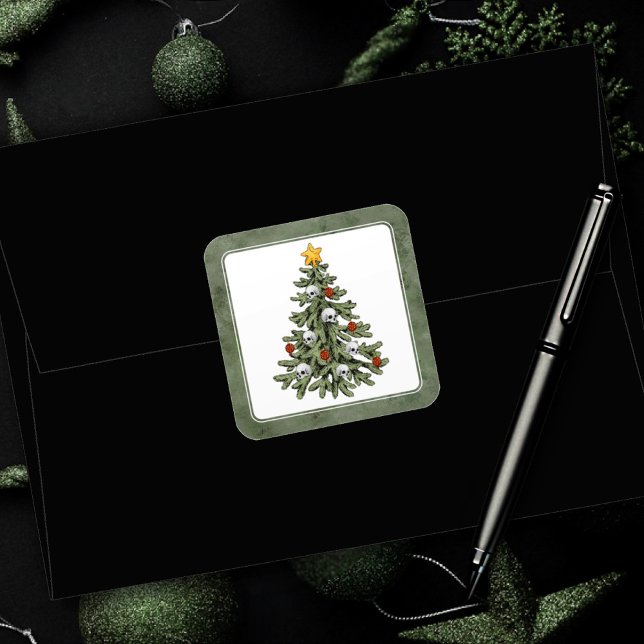 Creepy XMAS | A Very Gothic Christmas Tree Grunge Square Sticker (Creator Uploaded)