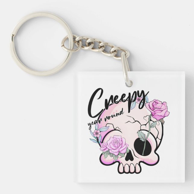 Creepy Year Round Skull Flora Pastel Keychain (Front)
