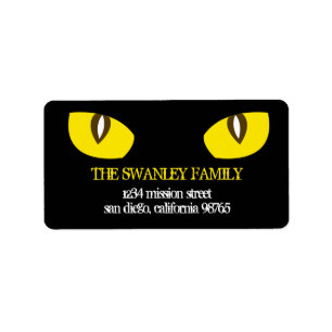 Creepy yellow cat eyes death stare return address label