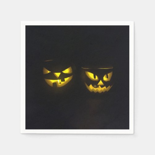 Creepy yellow face pumpkin design for Halloween Napkins