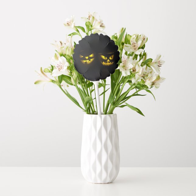 Creepy Yellow Pumpkin Face on black double sided   Balloon (Vase)