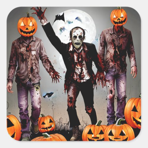 Creepy Zombie and Pumpkin Head  Monsters Square Sticker