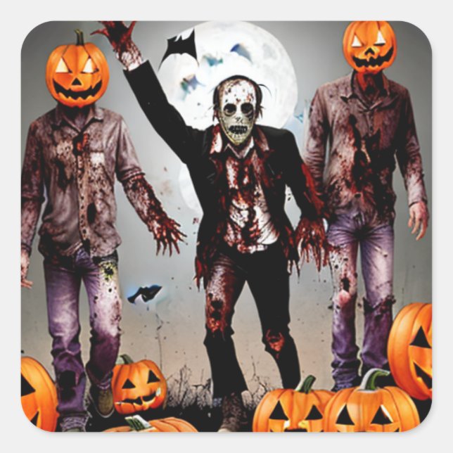 Creepy Zombie and Pumpkin Head  Monsters Square Sticker (Front)