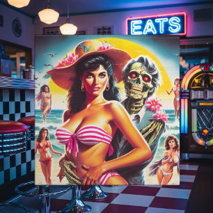 Creepy Zombie Beach Pin-up Ceramic Tile