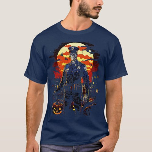 Creepy Zombie Cop Undead Police Halloween Officer  T_Shirt