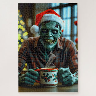 Creepy Zombie enjoying a hot drink on Christmas!  Jigsaw Puzzle