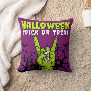 Creepy Zombie Hand Trick or Treat Halloween Throw Pillow