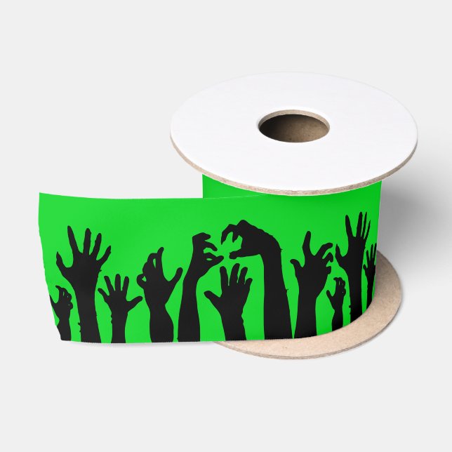 Creepy Zombie Hands Horror Movie Green Satin Ribbon (Spool)