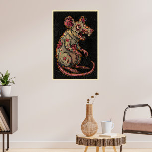 Creepy Zombie Rat Illustration Poster