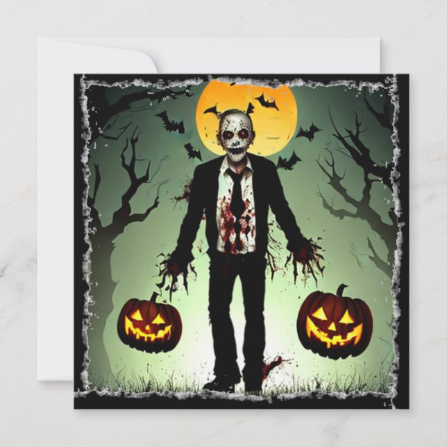 Creepy Zombie with Pumpkins Halloween Invitation (Front)