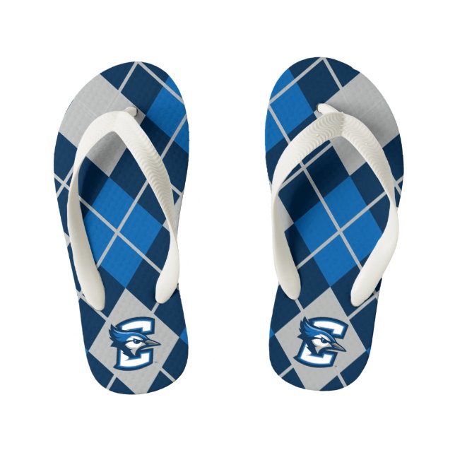 Creighton University Argyle Pattern Kid's Flip Flops (Footbed)
