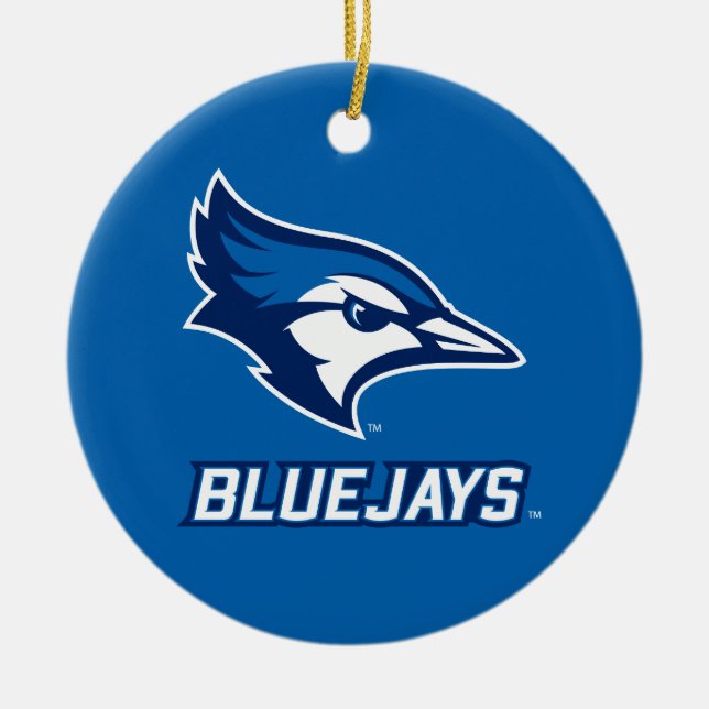 Creighton University Bluejay with Wordmark Ceramic Ornament (Front)