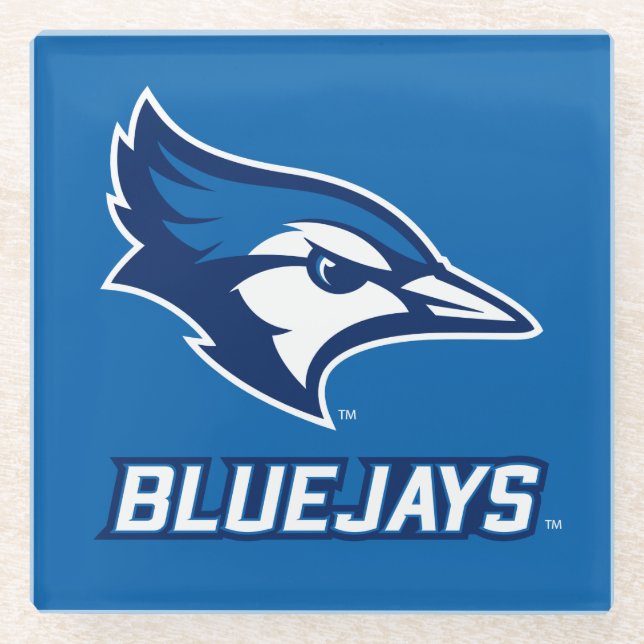 Creighton University Bluejay with Wordmark Glass Coaster (Front)