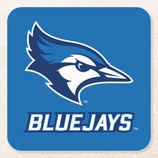 Creighton University Bluejay with Wordmark Square Paper Coaster (Front)