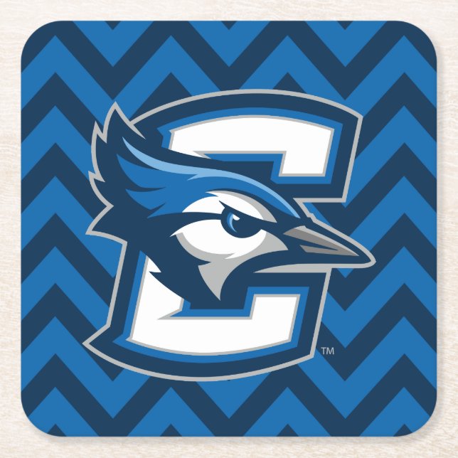 Creighton University Chevron Pattern Square Paper Coaster (Front)
