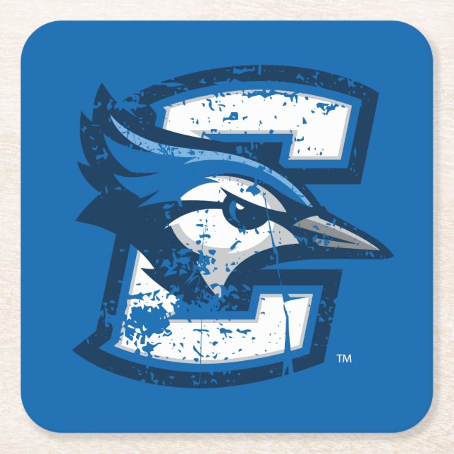 Creighton University Logo Distressed Square Paper Coaster (Front)