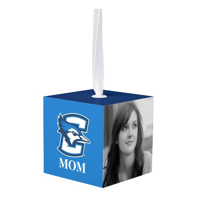 Creighton University Mom Cube Ornament (Back Angled)