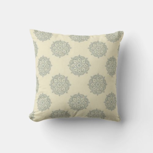 Creme and Baby Blue Medallion Throw Pillow