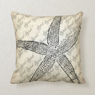 Creme,Black,Starfish Designed Throw Pillow