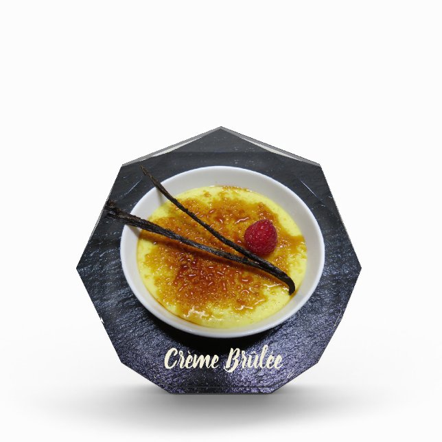 Creme brulee on slate with raspberry and vanilla acrylic award (Front)