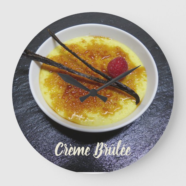 Creme brulee on slate with raspberry and vanilla large clock (Front)
