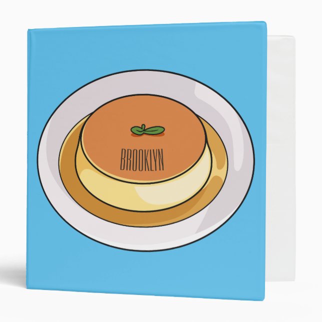 Creme caramel cartoon illustration  3 ring binder (Front/Inside)