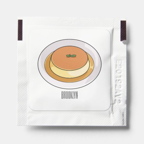 Creme caramel cartoon illustration  hand sanitizer packet