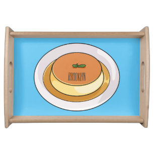 Creme caramel cartoon illustration serving tray