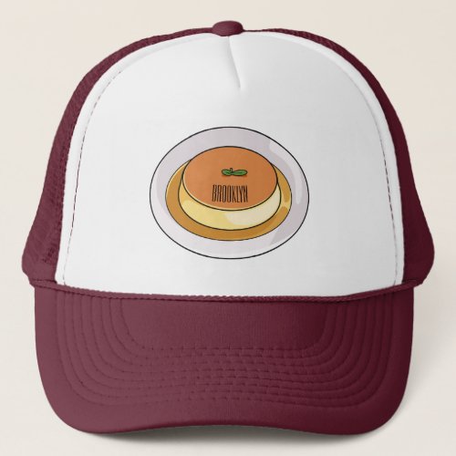 Creme caramel cartoon illustration  trucker hat