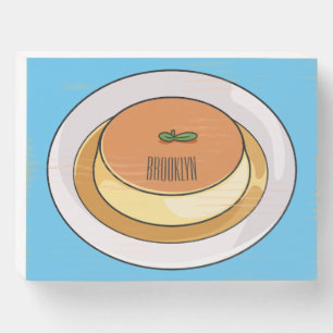 Creme caramel cartoon illustration wooden box sign