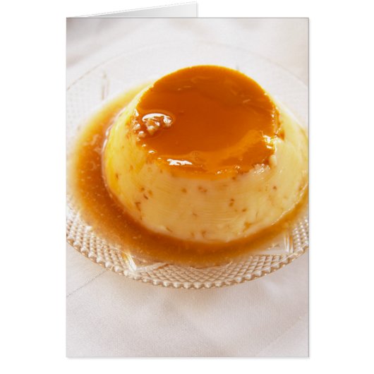 Creme caramel type of pudding with caramel cards (Front)