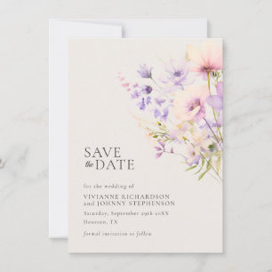 Creme Lavender Purple Violet Wild Flowers Wedding Save The Date