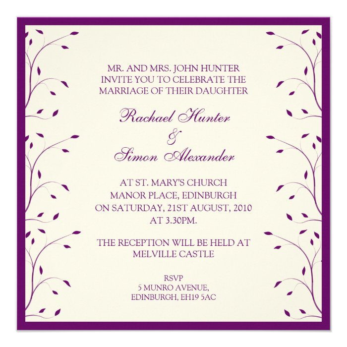 Creme & Purple Floral Wedding Invitiation Announcement
