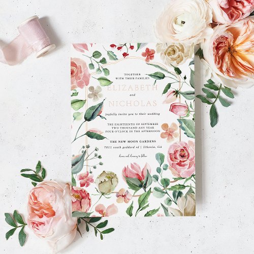 Crme  Rose  Romantic Spring Florals Wedding Foil Invitation
