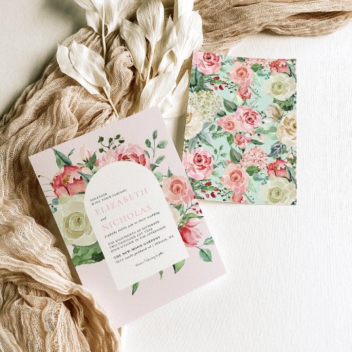 Crme  Rose  Romantic Spring Florals Wedding Invitation