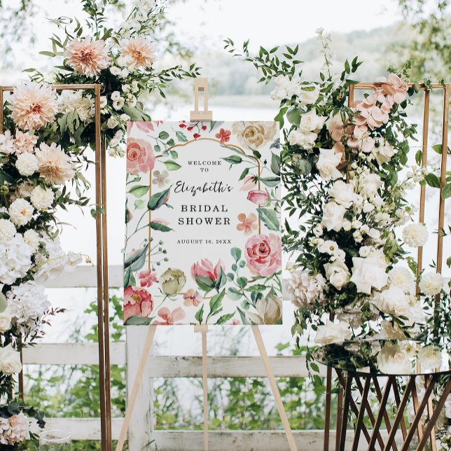 Crème & Rose | Spring Floral Bridal Shower Welcome Foam Board (Creator Uploaded)