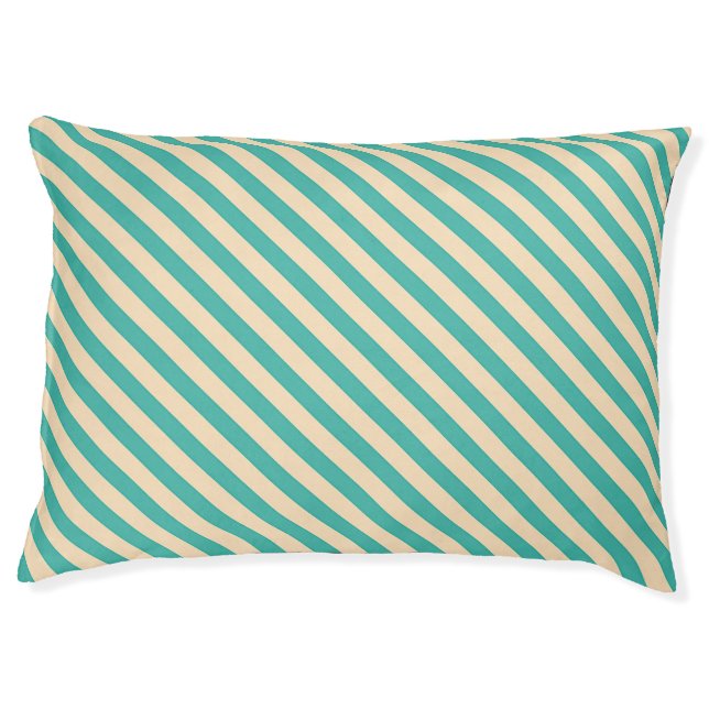Creme + Teal Stripes Dog  Pet Bed (Front)