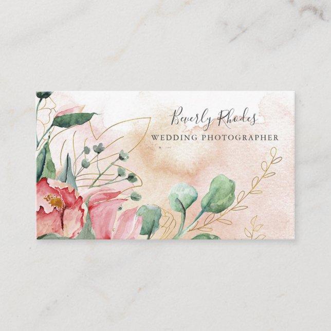Creme Watercolor Roses Business Card (Front)